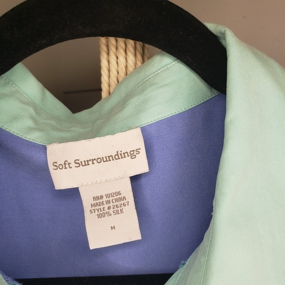 Soft Surroundings Mint Blue Colorblock Silk Tunic Button Up Blouse Top Medium - Picture 4 of 4